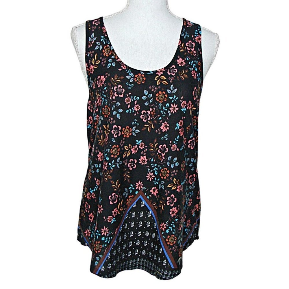 Self Esteem Racer Back Tank Top Multicolor Floral Stretch Lightweight Soft Sz XL